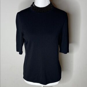 Carlisle Black Short Sleeve Top with Beaded Collar Size small